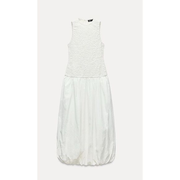 NWOT ZARA ⭐️VIRAL⭐️ WHITE SLEEVELESS BALLOON POPLIN DRESS Sz Sm $118 - Picture 2 of 9